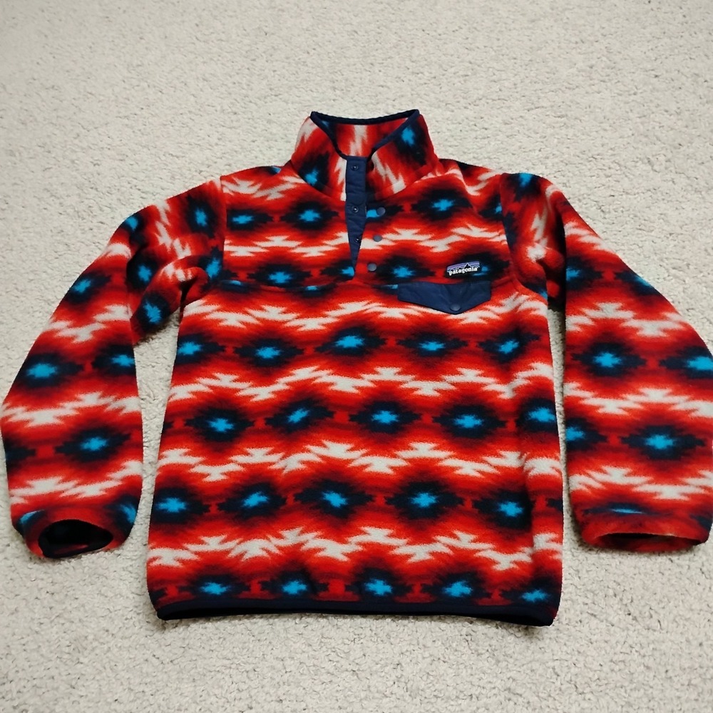 Patagonia Jacket Womens Small Red Synchilla 1/4 Snap T Aztec Southwestern Fleece